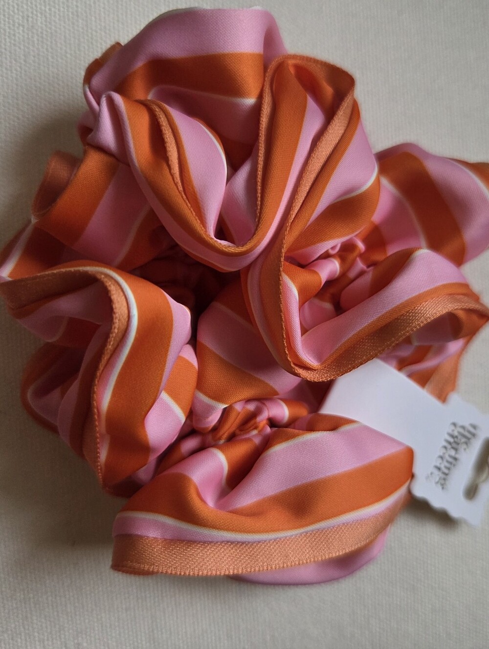 The Giving Keys Pink and Orange Striped Scrunchie Set